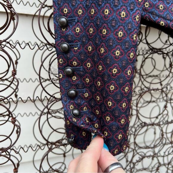 Free People Shrunken Jacquard Jacket Blazer Navy Maroon Geometric SMALL - Picture 6 of 11